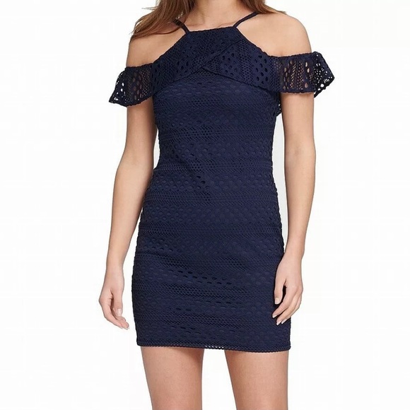 Guess Dresses & Skirts - Guess cold shoulder lace navy dress